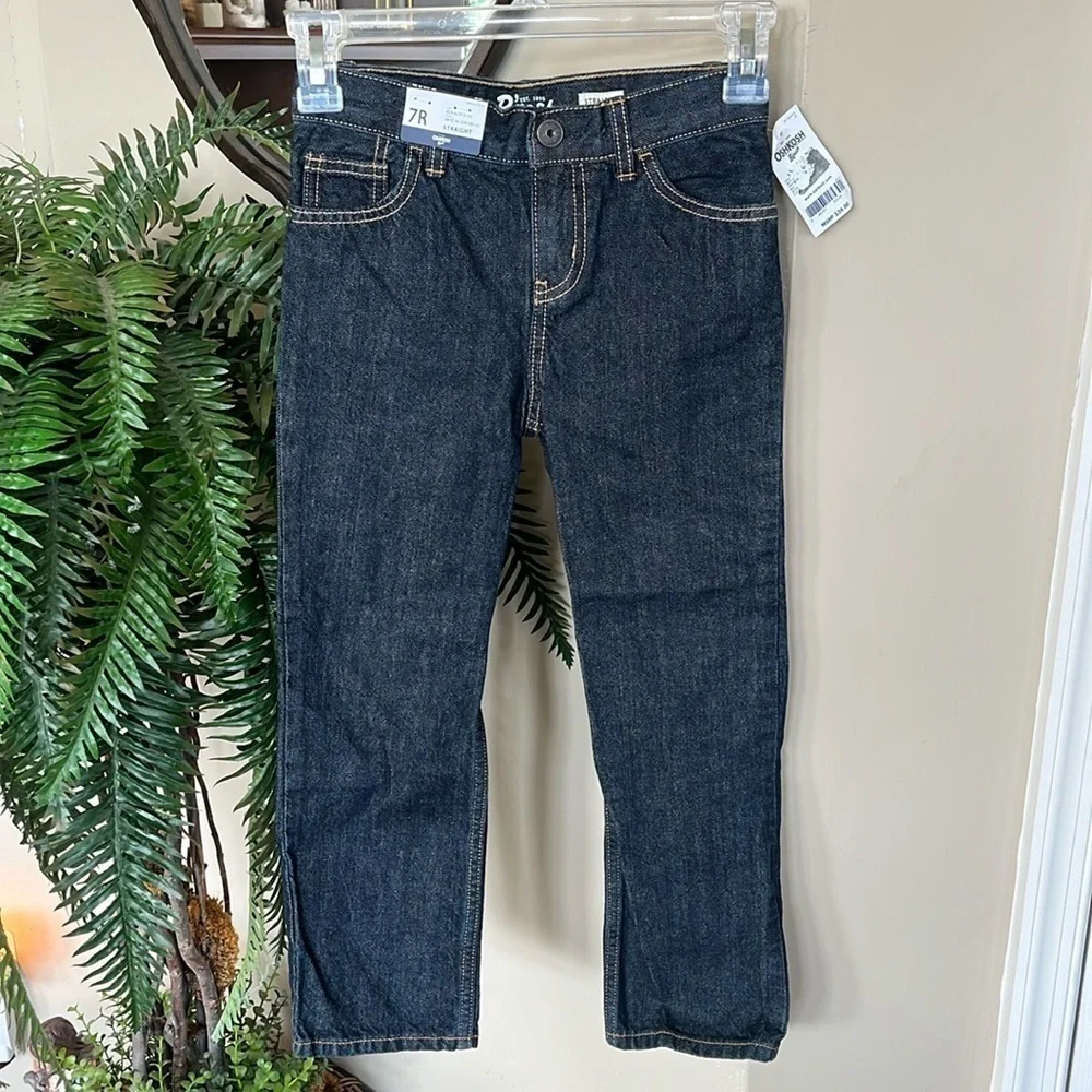 Brand New OshKosh B'Gosh Straight Jeans Dark Wash Denim Adjustable Waistband